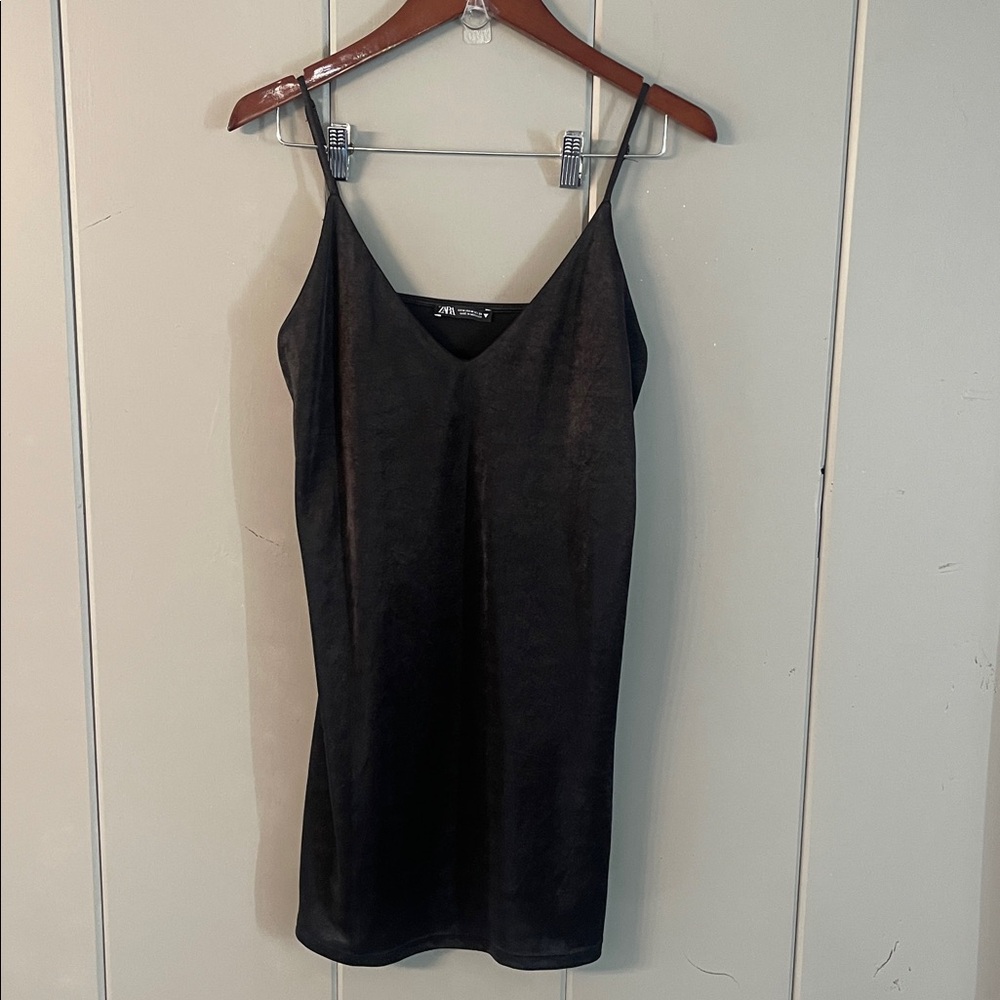 Zara Slip Dress Black Satin Medium Minimalist Festival Goth Club Streetwear